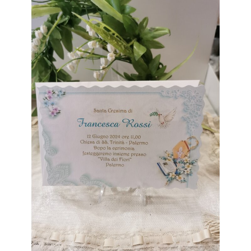 Vinciprova 50 Bigliettini Bomboniera Per Santa Cresima | Personalizzabili Con Nome E Data, Made In Italy 4,5x2,5 Cm