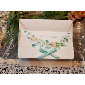 Invito Nozze carta pergamena perla con fiori tiffany