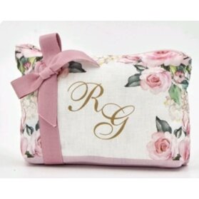 SACCHETTO MATRIMONIO POCHETTE CON INIZIALI DECORO ROSE