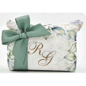 SACCHETTO MATRIMONIO POCHETTE CON INIZIALI DECORO FOGLIE