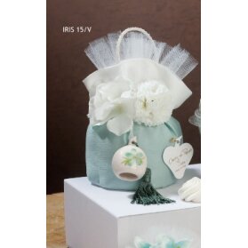 SACCHETTO CON FIORI IN TESSUTO E CAMPANELLINA CHERRY AND PEACH