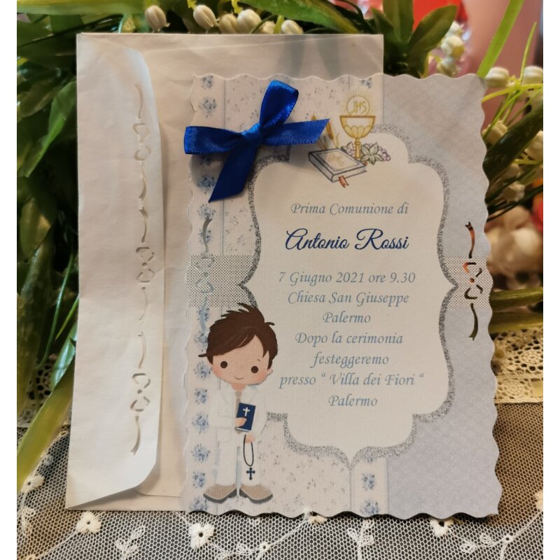Inviti Prima Comunione Maschio Personalizzati - Pack Da 30, Cartoncino 200gr, Made In Italy - Foto 8