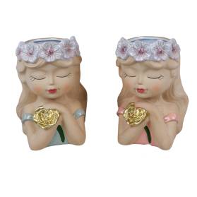 BOMBONIERA VASO CERAMICA BIMBA CON ROSA