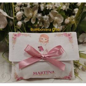 BUSTINA BIMBA COMUNIONE CON NOME E CONFETTI