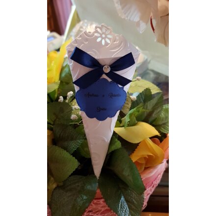 Cono per confettata Matrimonio bianco e blu