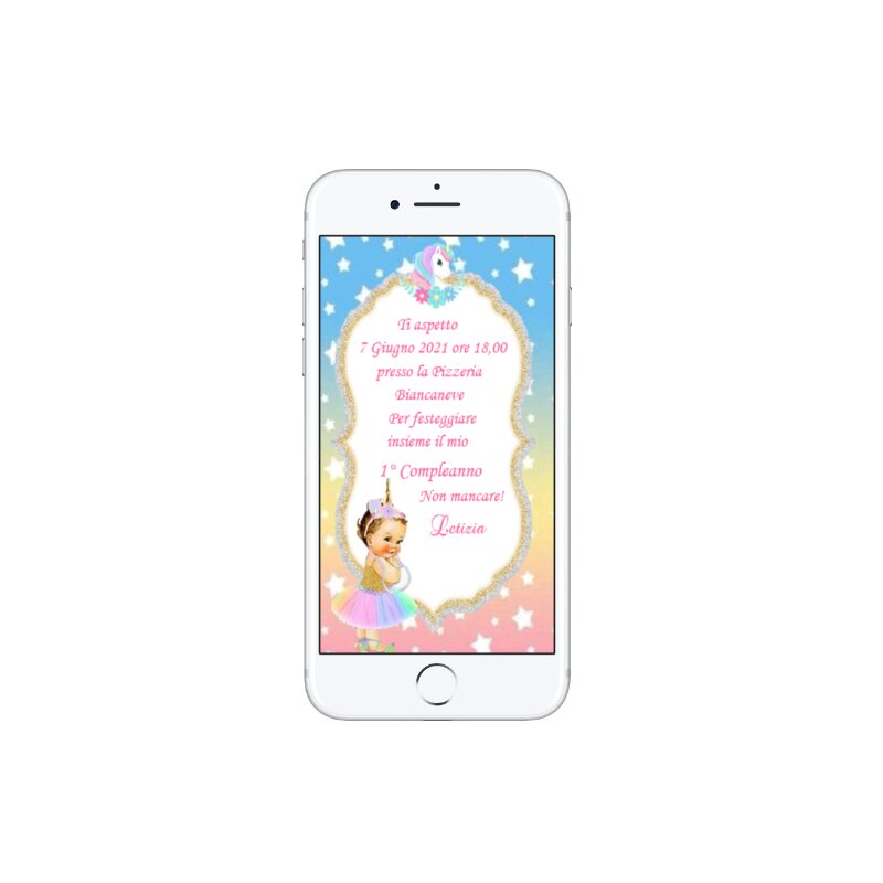 INVITO DIGITALE 1 ANNO BIMBA UNICORNO Bomboniera Chic