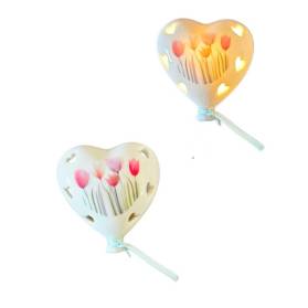 PALLONCINO A CUORE CON TULIPANI A LED CON CONFETTI