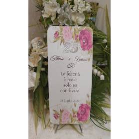 SEGNAPOSTO NOZZE D'ARGENTO ROSE ROSSE