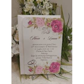 INVITO NOZZE 25° ANNIVERSARIO ROSE ROSSE