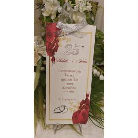 SEGNAPOSTO NOZZE D'ARGENTO ROSE ROSSE
