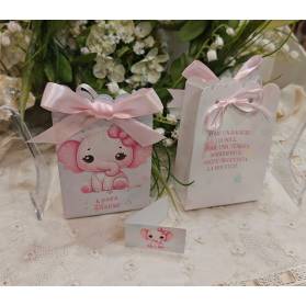 SCATOLINA NASCITA ELEFANTE ROSA CON IL NOME