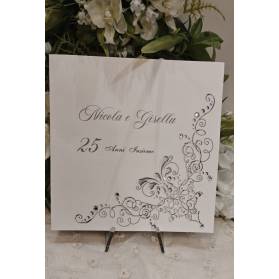 INVITO NOZZE D'ARGENTO CON CRISTALLI DI STRASS