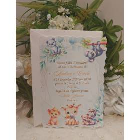 INVITO BATTESIMO GEMELLI ANIMALI