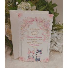 INVITO BATTESIMO GEMELLI CONIGLIETTI