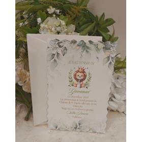 INVITO BATTESIMO LEONCINO CON CORONA