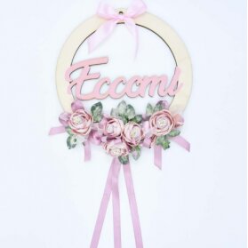 FIOCCO NASCITA IN LEGNO CON FIORI