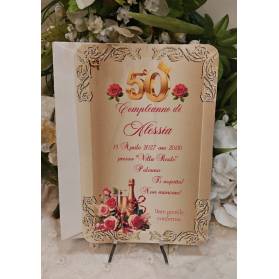 INVITO 50 ANNI DONNA ROSE E ORO