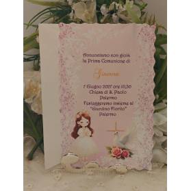 INVITO PRIMA COMUNIONE BIMBA ROSA E LILLA