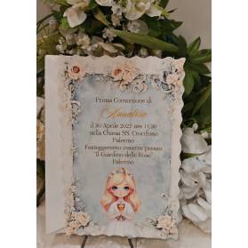 INVITO PRIMA COMUNIONE BIMBA BIONDA OCCHI AZZURRI