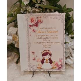 INVITO PRIMA COMUNIONE BIMBA BRUNA