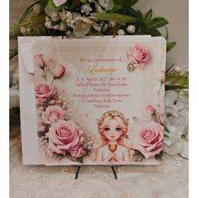 INVITO PRIMA COMUNIONE CON ROSE CIPRIA E ORO
