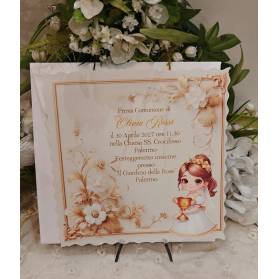 INVITO PRIMA COMUNIONE CON ROSE ORO