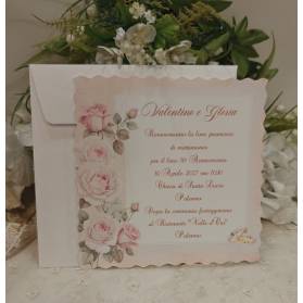 INVITO NOZZE D'ORO CON ROSE ROSA