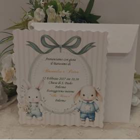 INVITO BATTESIMO GEMELLI CONIGLIETTI
