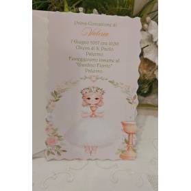 INVITO PRIMA COMUNIONE RAGAZZA ROSA