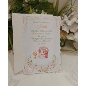 INVITO PRIMA COMUNIONE RAGAZZA CON CALICE