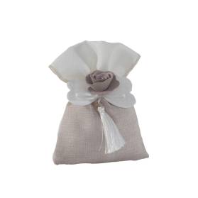 SACCHETTO MATRIMONIO CON FIORE TORTORA