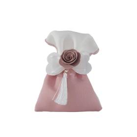 SACCHETTO MATRIMONIO CON FIORE ROSA ANTICO