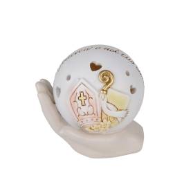BOMBONIERA MANO CON SIMBOLO CRESIMA CON CONFETTI