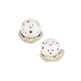 BOMBONIERA SFERA LED SU MANO IN PORCELLANA CON CONFETTI