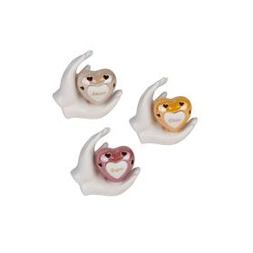 BOMBONIERA CUORE LED SU MANO IN PORCELLANA CON CONFETTI