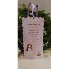 SEGNALIBRO PRIMA COMUNIONE LILLA E ROSA