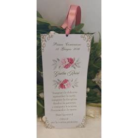 SEGNALIBRO PRIMA COMUNIONE FIORI ROSA E PORPORA