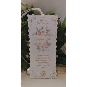 SEGNALIBRO PRIMA COMUNIONE FIORI ROSA E BIANCHI