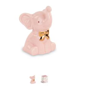 ELEFANTINO ROSA CON FIOCCO ORO CON CONFETTI