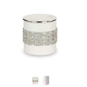 BOMBONIERA CANDELA VETRO BIANCO CON STRASS E CONFETTI