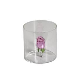 BOMBONIERA BICCHIERE CON ROSA IN CRISTALLO E CONFETTI