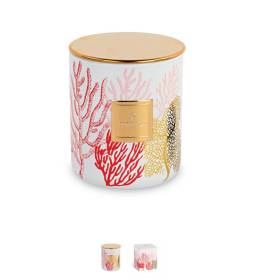 BOMBONIERA CANDELA VETRO CORALLO E CONFETTI