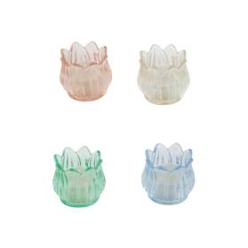 BOMBONIERA CANDELA VETRO IN VASETTO FIORE E CONFETTI