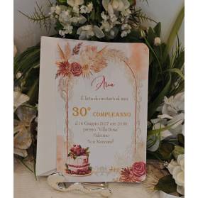 INVITO 30 ANNI DONNA CON BUSTA PAMPAS
