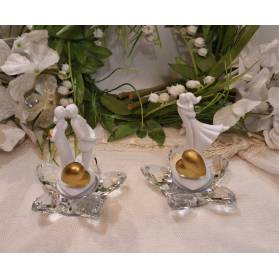 BOMBONIERA COPPIA SPOSI SU FIORE IN CRISTALLO