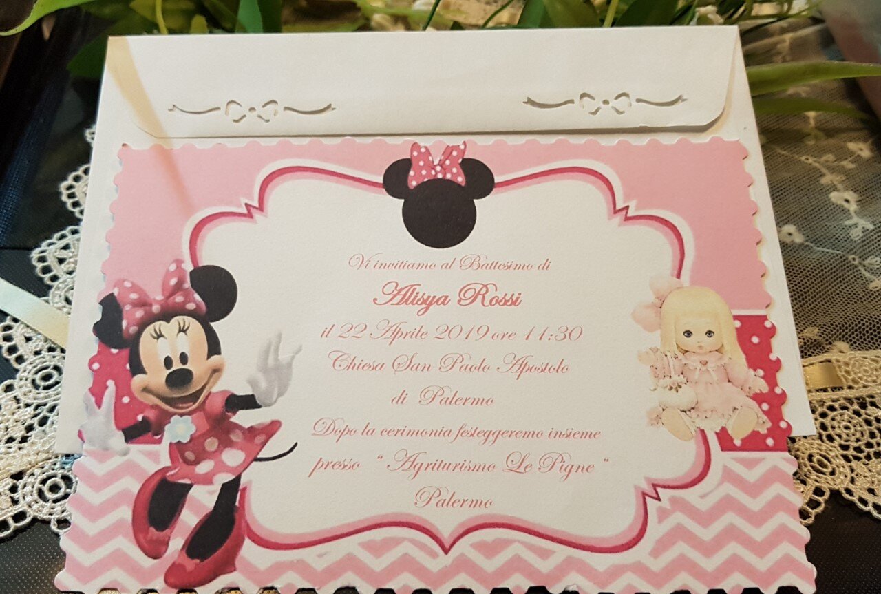 Invito Battesimo Bimba con Minnie - Bomboniera Chic