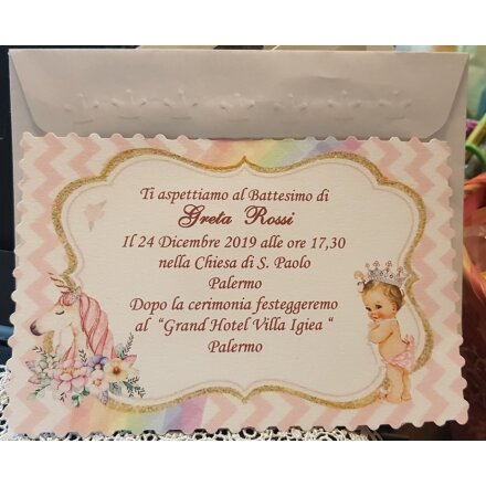 Invito Battesimo Bimba con Unicorno