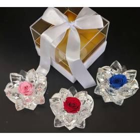 BOMBONIERA FIORE CON ROSA BASE IN CRISTALLO COMPLETA DI CONFEZIONE