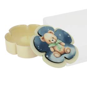 BOMBONIERA CANDELA A FIORE ORSETTO COMPLETA DI CONFEZIONE