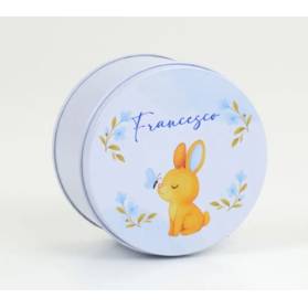 SCATOLINA NASCITA ROTONDA CON IL NOME IN ALLUMINIO